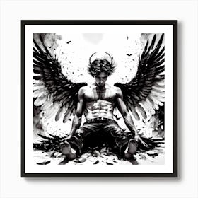 Fallen Angel Black and White Painting Art Print