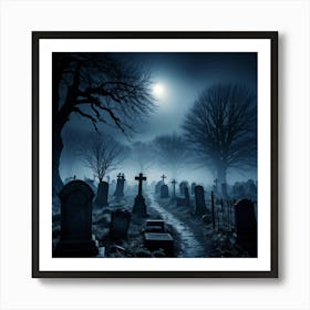 Frightened Souls Wandering Through A Mist Shrouded Graveyard On A Dark Halloween Night Eerie Full M 2 1 Art Print