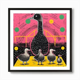 Black Ducklings Linocut Art Print