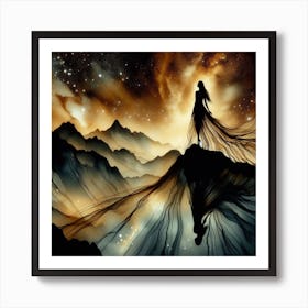 Woman Standing On A Mountain Art Print