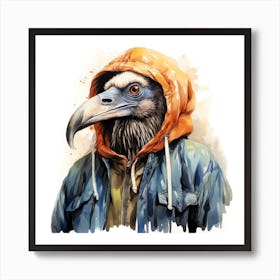 Watercolour Cartoon Vulture In A Hoodie 3 Art Print