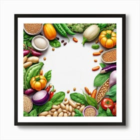 Frame Created From Legumes On Edges And Nothing In Middle Ultra Hd Realistic Vivid Colors Highly (3) Art Print