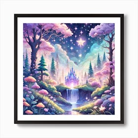 A Fantasy Forest With Twinkling Stars In Pastel Tone Square Composition 120 Art Print