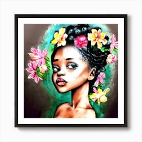 Black Girl With Flowers 2 Art Print