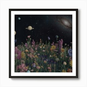 Flower Field With Planets Art Print