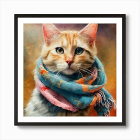 Orange Cat With Scarf Cute Wall Art Decoration Poster