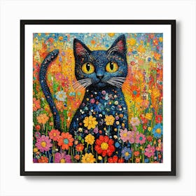 Cat In A Flower Field Art Print