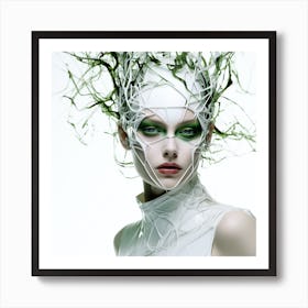 Portrait Of A Woman With Green Hair Art Print