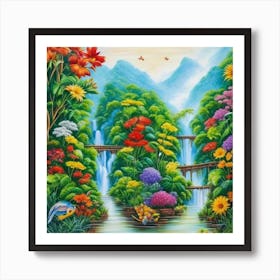 Waterfall In The Jungle 7 Art Print