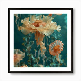 Organic Sculptur Aqua Flower Art Print