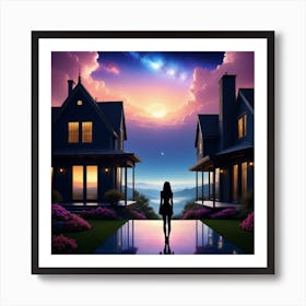 Girl Standing In Front Of House Art Print