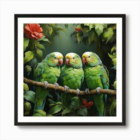 Green Jungle Parakeets Art Print 1 Art Print