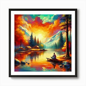 Sunset By The Lake home decor Art Print