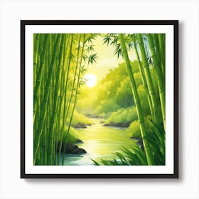 A Stream In A Bamboo Forest At Sun Rise Square Composition 379 Art Print