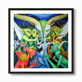 A Cubism Oil Painting Of Demons And Angels Affiche