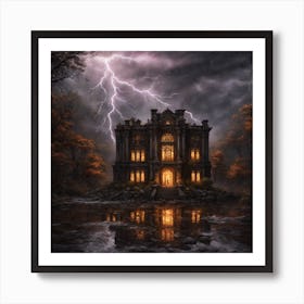An Abandoned Large Palace In The Midst Of A Dark Forest With Eerie Rainy Weather And The Predomin (3) Art Print