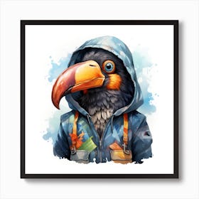 Watercolour Cartoon Toucan In A Hoodie Art Print