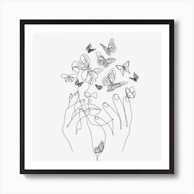 Abstract face with butterfly Art Print