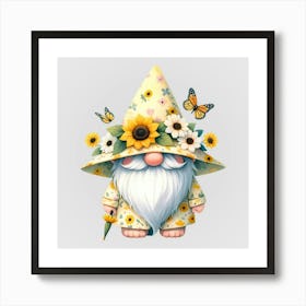 Watercolor Sunflower Gnomes 2 Art Print