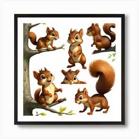 Squirrels In The Tree Art Print