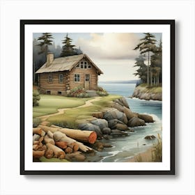 Coastal Log Cabin Landscape Art Print 1 Art Print