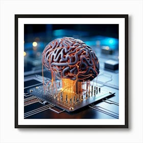 A Three Dimensional Cybernetic Human Brain With Electric Lines Running Through Functioning As A Ne (4) Art Print