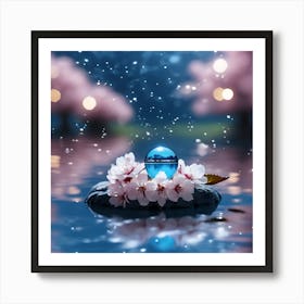 Sparkling Lights, Water Droplets and Cherry Tree Blossom Art Print