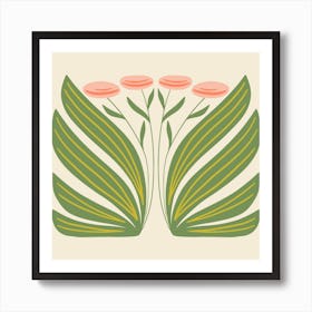 Blooming Orange Floral Square Art Print