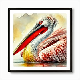 Watercolor Dalmatian Pelican 1 Affiche