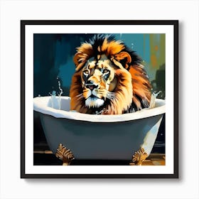 Lion In The Bath 2 Art Print