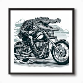 Crocodile On A Motorcycle Art Print
