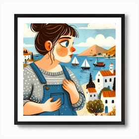 Greece and woman Art Print