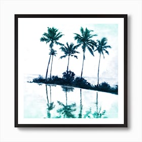 Palm Tree Reflections Teal Square Art Print