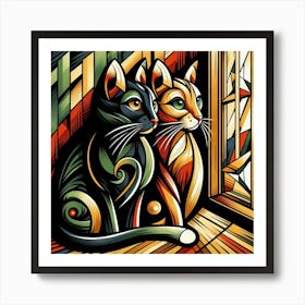 Two Cats By The Window Art Print