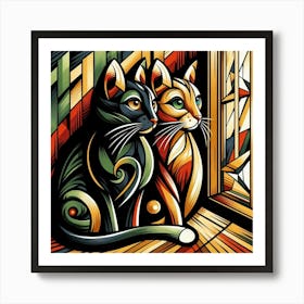 Two Cats By The Window Poster