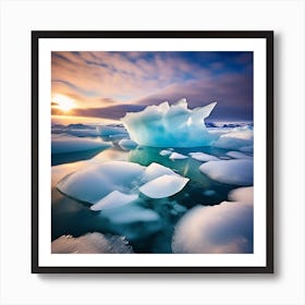 Icebergs At Sunset 30 Art Print