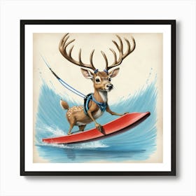 Deer Surfing 2 Art Print