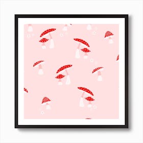 Mushroom Red And White On Pink Square Art Print