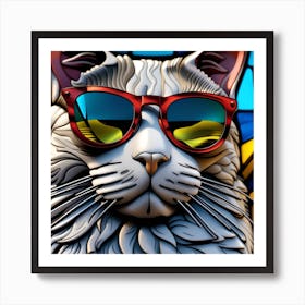 Cat, Pop Art 3D stained glass cat sunglasses limited edition 45/60 Art Print
