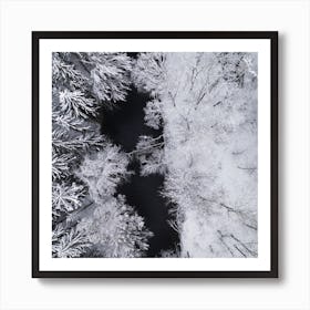 Black River Through The Snowy Winter Forest Square Art Print