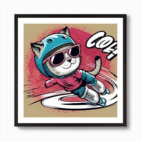 Skateboarding Cat Art Print
