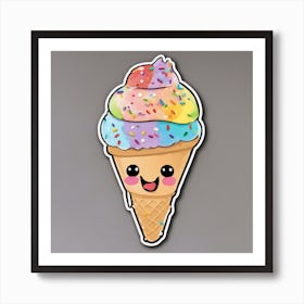A Cute Rainbow Ice Cream Cone With Sprinkles And A Smiling Face Sticker Art Print