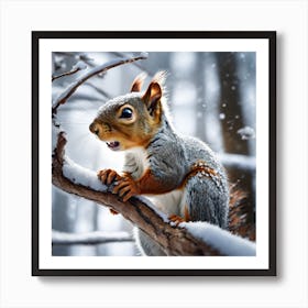 Squirrel In The Snow 7 Art Print