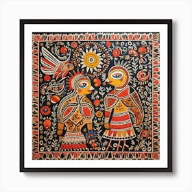 'Two Birds' Madhubani Painting Indian Traditional Style Art Print