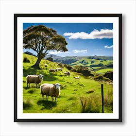 Sheep On A Hill Art Print