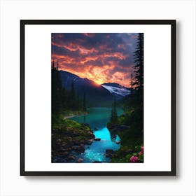 Sunset In The Mountains 3 Art Print