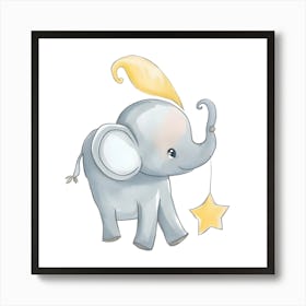 Baby Elephant With Star Watercolour Nursery Art Print