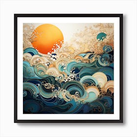 Waves And Sun Art Print