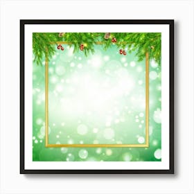 Christmas Frame On Green Background 2 Art Print