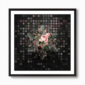 Vintage Provence Rose Flower Wreath on Dot Bokeh Pattern n.0403 Art Print